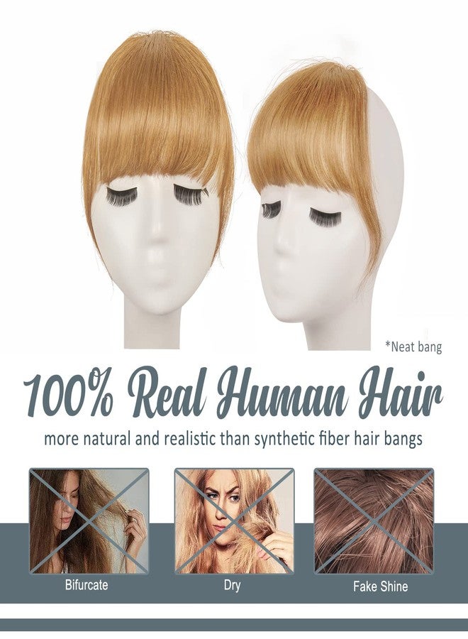 BARSDAR Real Human Hair Clip in Bangs - Blonde Human Hair Clip in Bangs for Women - Golden Blonde Thick Bangs Extensions Fringe with Temples Dyeable Real Hair Bangs Hairpieces - Dark Golden Blond - Image 2